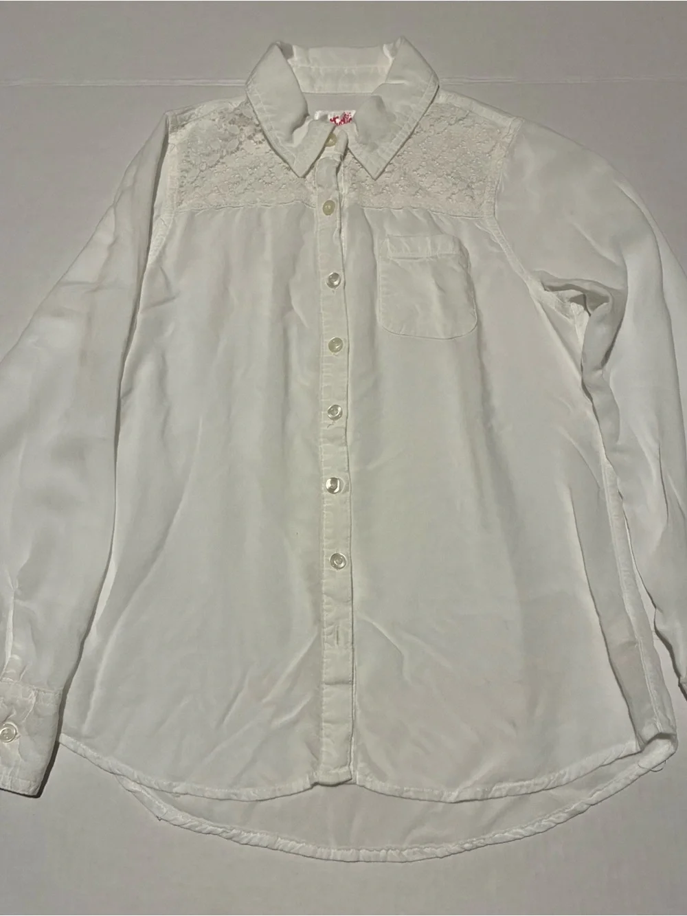 Justice White Lace Yoke Button-Up Blouse